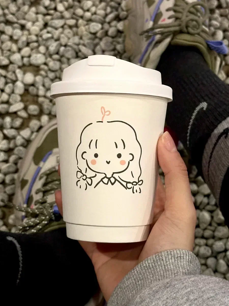 50 Sets of Coffee Packaging Cups Thickened and Heat-resistant Disposable Paper Cups Handdrawn Boys and Girls Juice Milk Mug