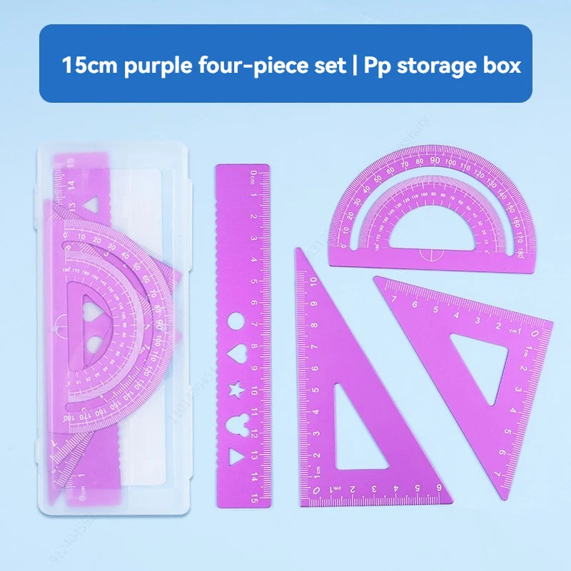 4 In 1 Aluminum Alloy Ruler Stationery Set Aluminum Alloy Multifunctional Combination Ruler for Drawing Ruler Set