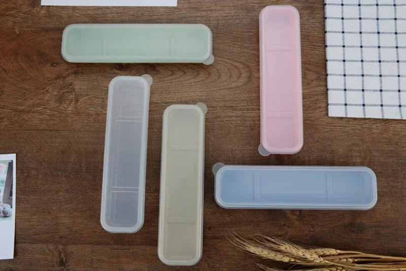 Portable Travel Tableware Storage Box with Transparent Cover Utensil Organizer for Outdoor School Home Dinnerware Kit