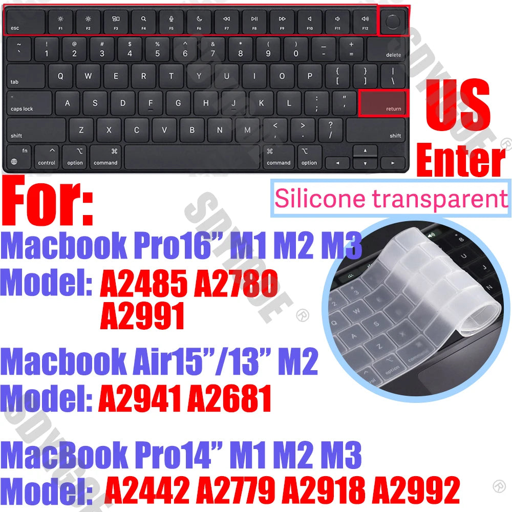 Silicone Keyboard Cover for All MacBook Air/Pro 13 14'15'16 inch,M1,M2,M3 M4 M5 Chip Model A2918,A2992,A3113,A2337,A2941 US & EU
