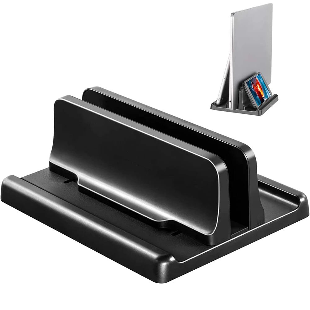 Dual-Slot Vertical Laptop Stand Holder Adjustable Double Desktop Notebook Dock Space-Saving for MacBook HP Dell Chrome Book iPad
