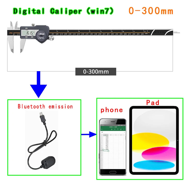 Built-in Bluetooth Digital Caliper for Wireless Transmission Electronic Caliper for Measuring Outer Diameter Inner Diameter 150m