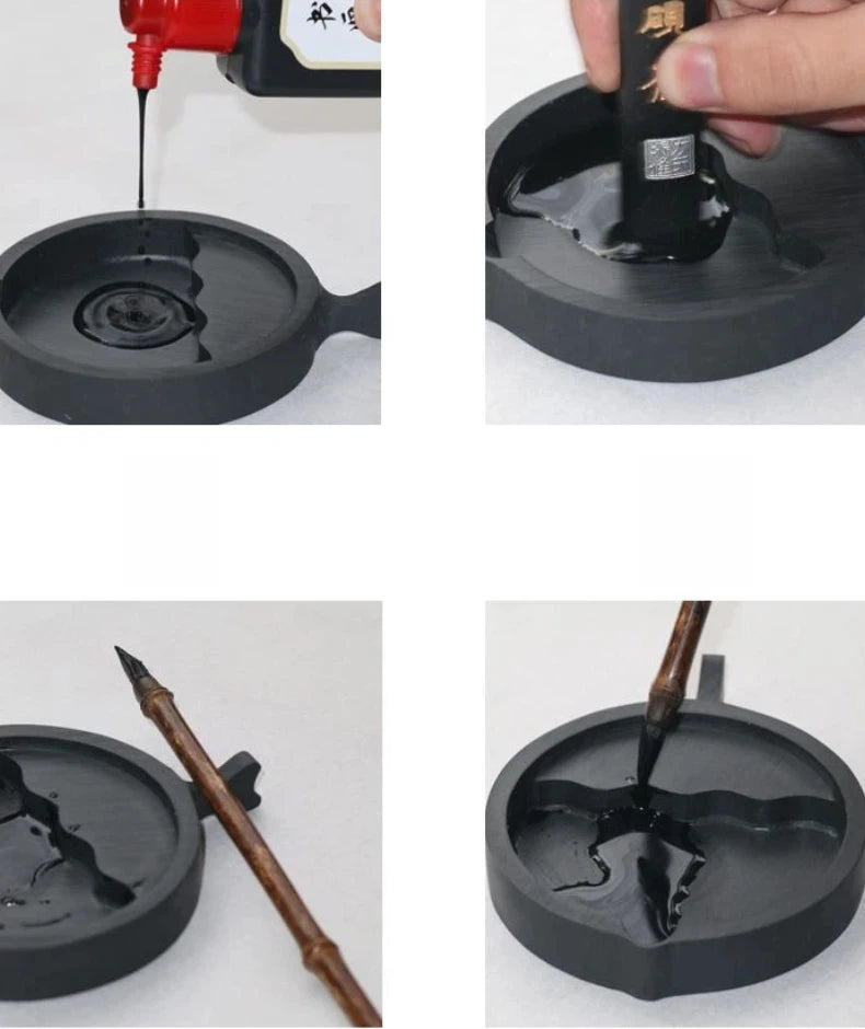 Natural Raw Stone Fish-shaped Ink Slab Multifunctional She Ink Stone Exquisite Traditional Portable Inkstones Beginners Students