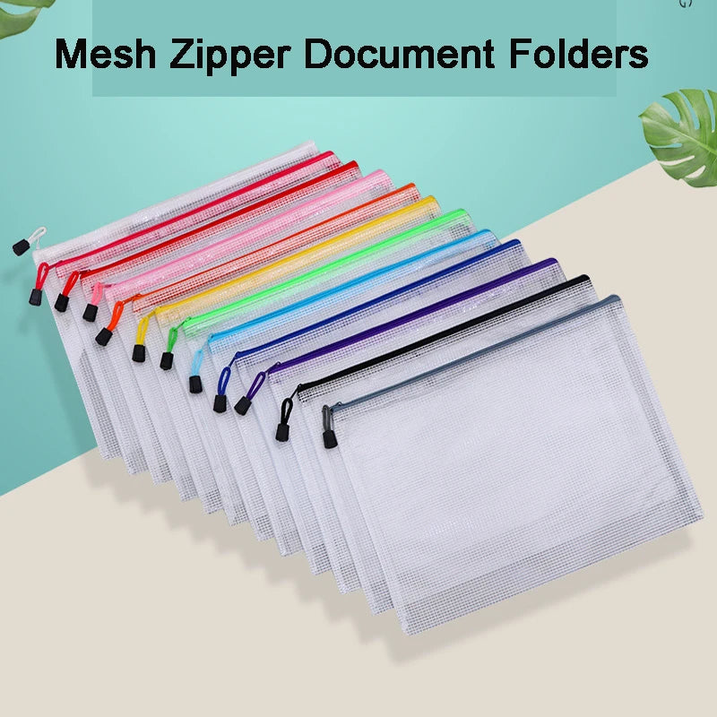 Mesh Zipper Storage Bag Document Bag Waterproof File Pouch Folders School Office Supplies Cosmetic Makeup Bags A3/A4/A5/A6