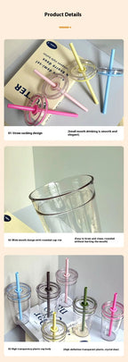 450ML Summer High-value Milk Tea Straw Plastic Cup Transparent Multi-color Thickened Coffee Cup Office Water Cup