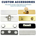 Custom LOGO Metal Brushed Gold Zinc Alloy Laser Engraved Reusable Employee Staff Magnetic Nametag Name Badge with Magnet