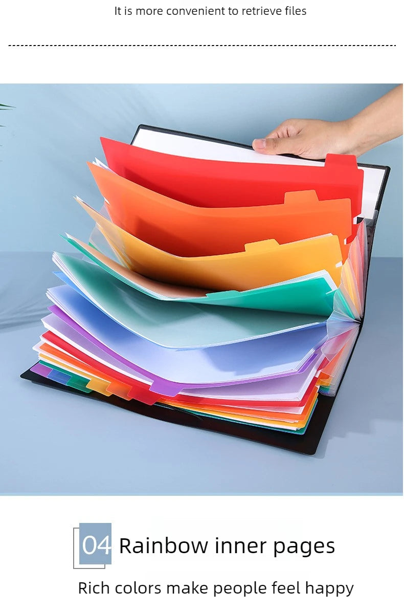 A4 12-Pocket Rainbow Accordion File Folder, Elastic Band Expanding Document Organizer with Index Tabs for School Office