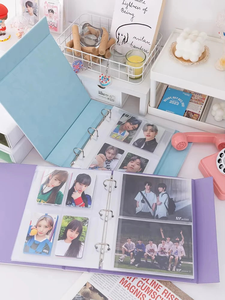 Big A5 Photocard Binder Magnetic D 3 Rings 4Grid Collect Book Kpop Photo Album PU Leather Photo Holder Korean 포카 바인더