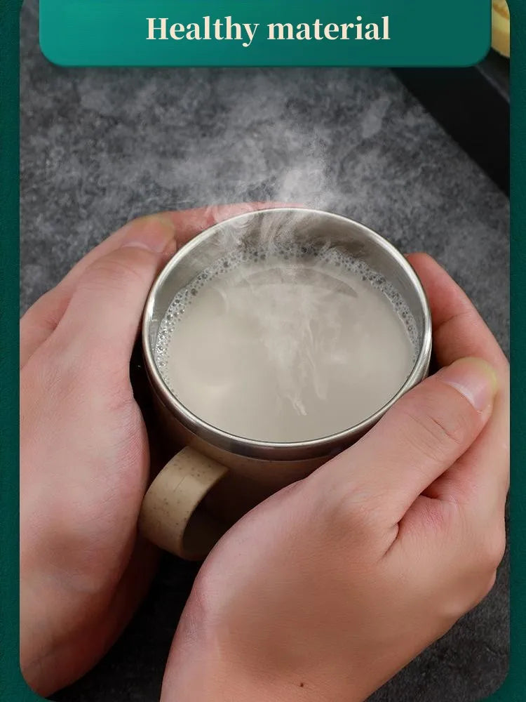 Double Layer Anti-scalding Stainless Steel Cups Plastic Handle Coffee Milk Mug Tea Drinks Water Cup for Home Office Tumbler