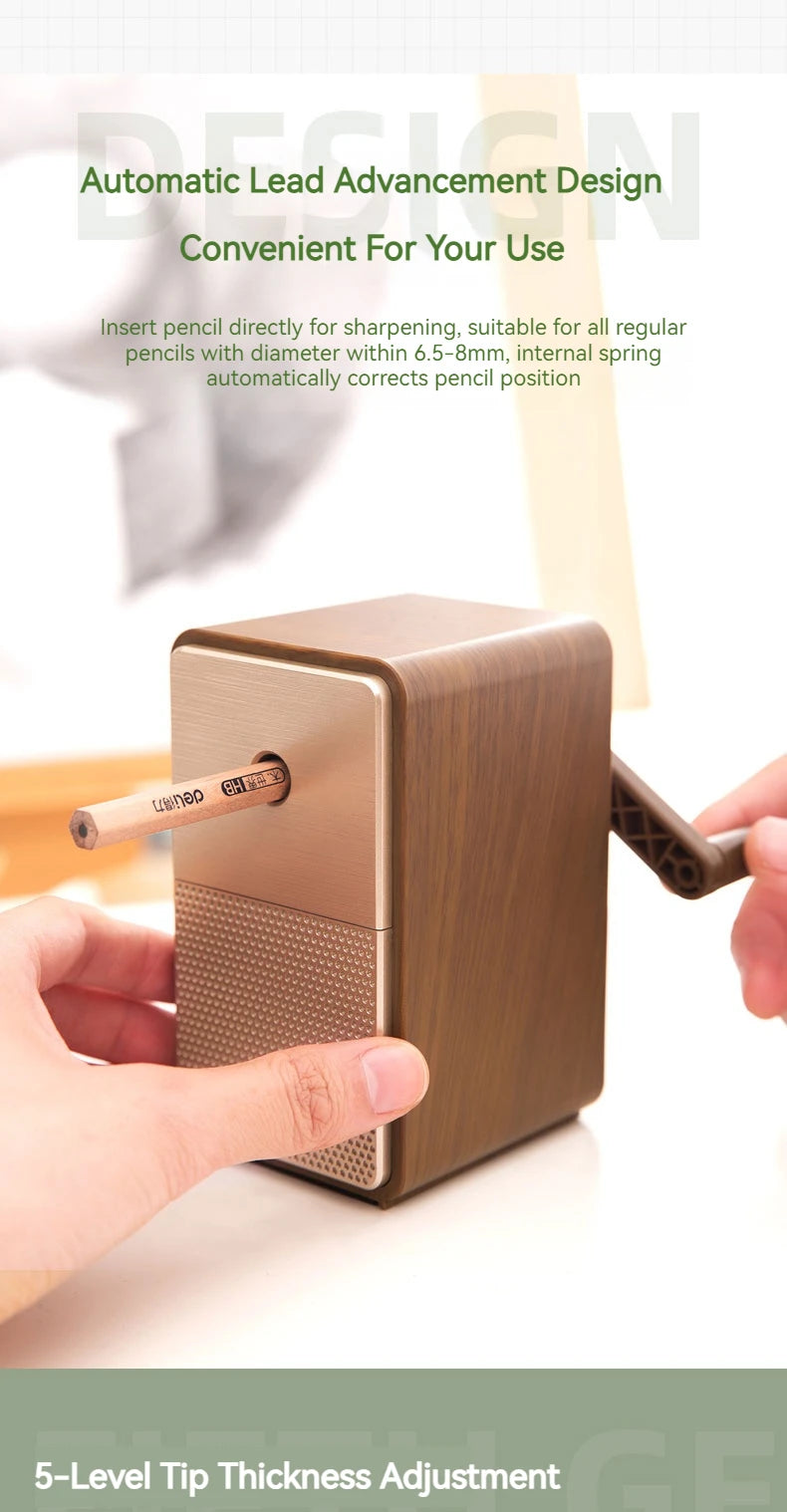 Deli Classic Heavy-Duty Hand Crank Pencil Sharpener - Adjustable, Durable Blade for School, Office, and Studio Use