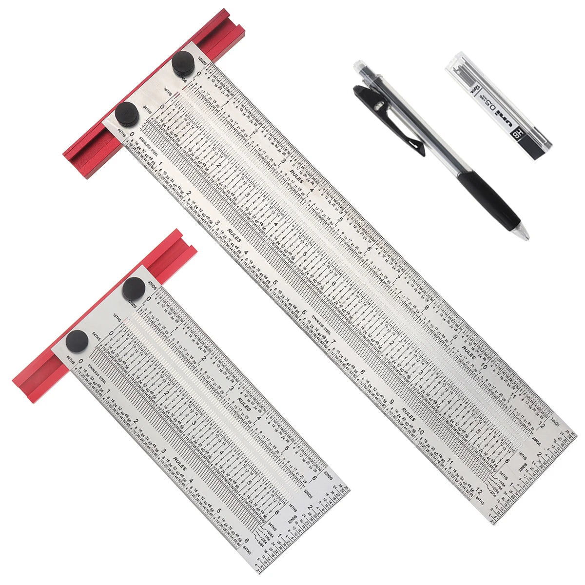 6/12 Inch Line Ruler Precision Marking 1/ 64" T Rule Woodworking Tools Stainless Steel Positioning Scribe Gauge with Marking Pen