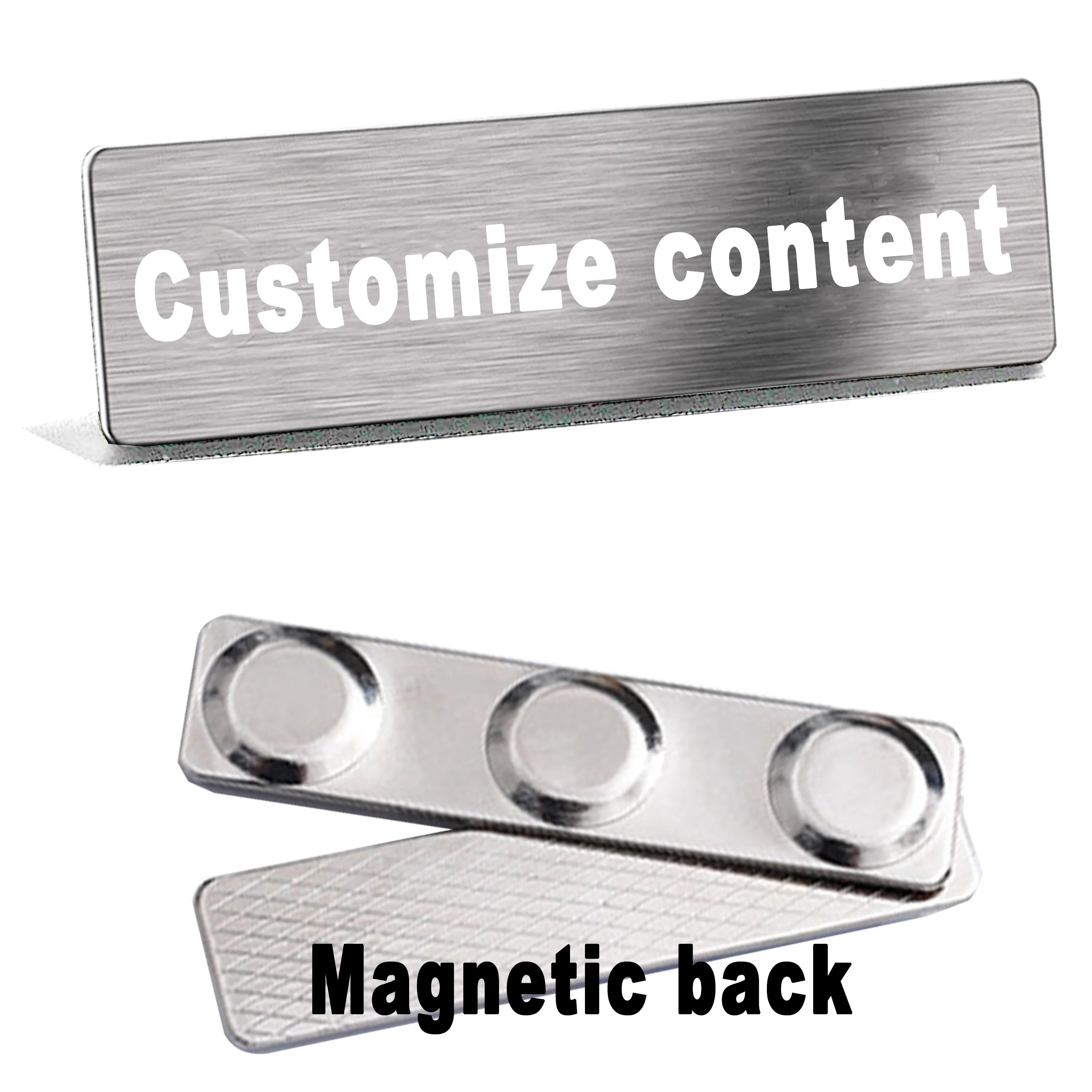 Engraved Personalized Name Tags with Magnet Clip or Pin - Stainless Steel Metal Custom Magnetic Name ID Badge Tag for School