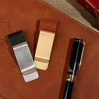 6-1PCS Stainless Steel Leather Pen Holder Pencil Clamps Notebook Bookmark Practical Organizer Clip Pen Holder Office Stationary