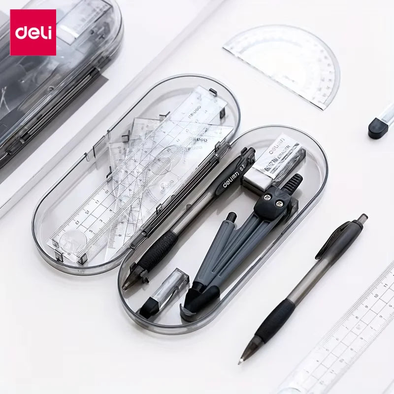 DELI Professional Drafting Tools Set 8PCS Drawing Kit with Compass Ruler Protractor Geometry Set for Students