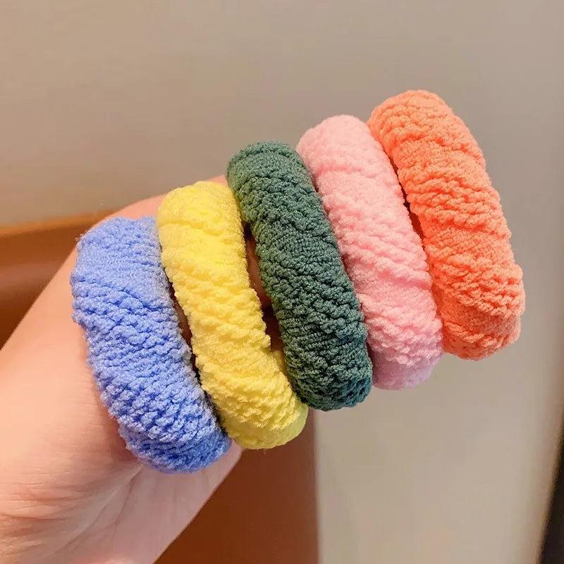 5pcs/Set Mixed Color Thick Hair Ties Soft Seamless Towel Scrunchies Women Girls Elastic No Damage Ponytail Holders Rubber Band