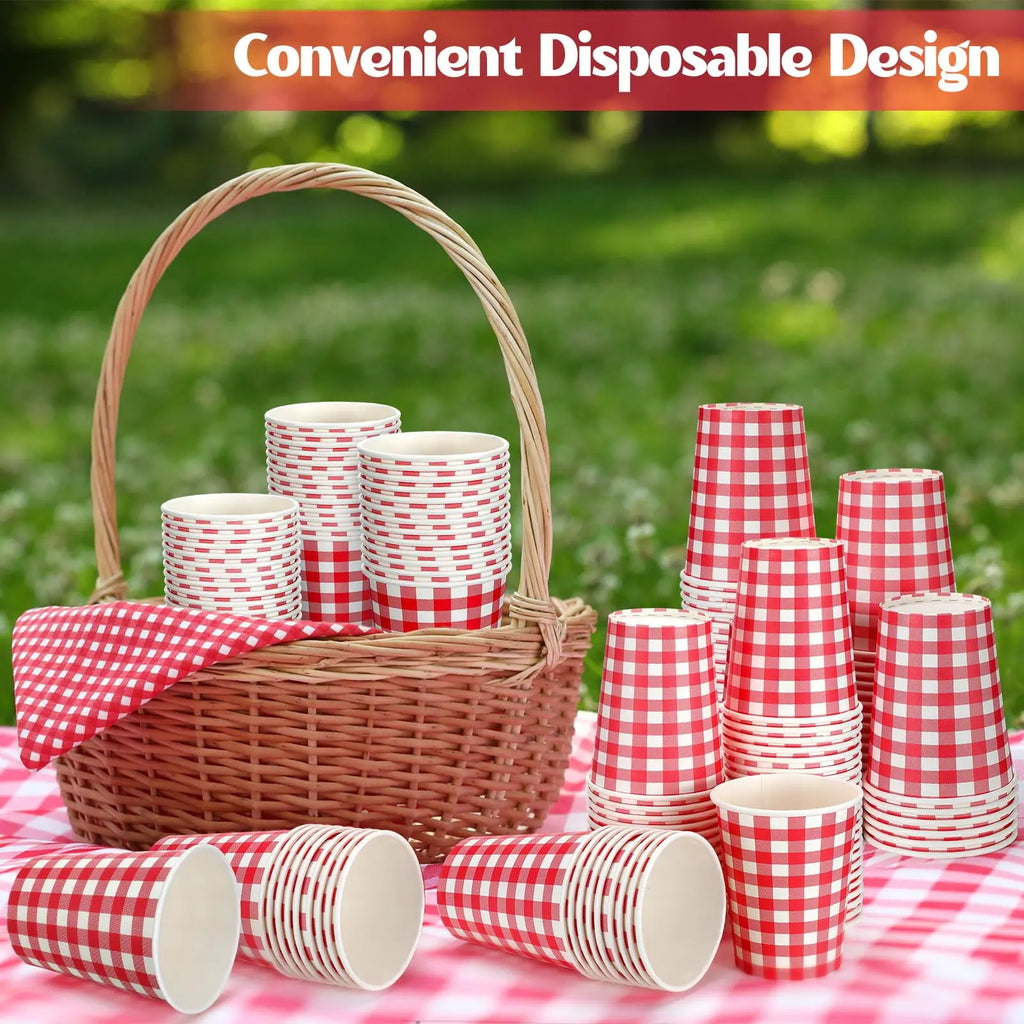 10/20/50pcs Red and White Checkered Disposable Paper Cups for BBQ Chrismas Holiday Party Decor Home Used Coffee Milk Paper Cups