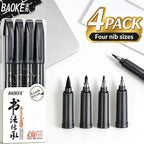 BAOKE 4-Size Calligraphy Pen Set for Writing, Hand Lettering, Black Ink Brush Markers Sketching Calligraphie Art Supplies Artist