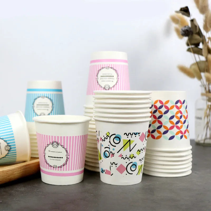100pcs/pack 6/7oz Disposable Paper Cup Office Coffe Cup Water Drinking Cup Hot Drinking Party Supplies