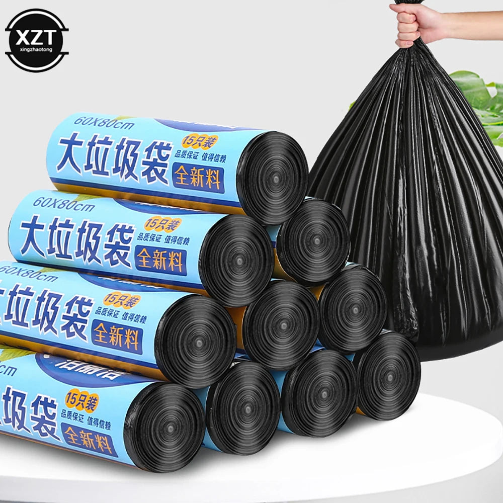 15 Packs/Roll Kitchen Garbage Bags 60x80cm Disposable Plastic Trash Bags Home Storage Bag Thickened Large Cleaning Waste Bag