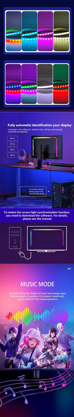 LED Sync RGB LED Strip Lights for 24-34 Inch Monitor USB-Powered Backlight Pickup Atmosphere Lights for Gaming Room Desk Decor