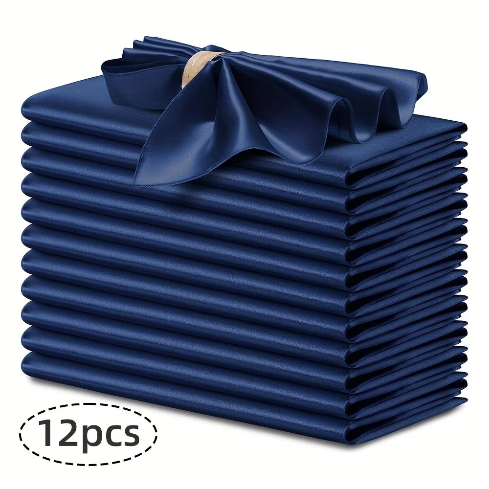 12pcs Silky Satin Dinner Napkins 30x30cm Polyester Square Table Napkins for Wedding Banquet Restaurant Birthday Party Decor