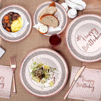 New Rose Gold Birthday Party Paper Tableware Disposable Set,Come with Dining Plate,Napkin Cup and Straw Party Supplies Tableware