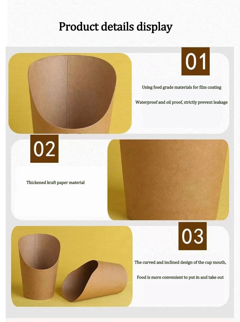 100PCS French Fries Cups Disposable Kraft Paper Cups Snack Containers Charcuterie Dessert Supplies Baking Cups Take-Out Party