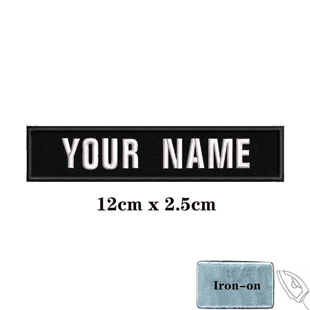 1PC Custom Name Embroidery Patch Stripes Badge Iron On Or Hook Loop 10X2.5CM,8X5CM,10X4CM, 8X2.5CM,12X2.5CM,15X5CM,20X7CM,black