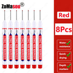 1-90Pcs Waterproof White Long Head Markers Pen 2cm Woodworking Deep Hole Marker Pens Metal Carpenter Black/Red/Blue/Green Ink