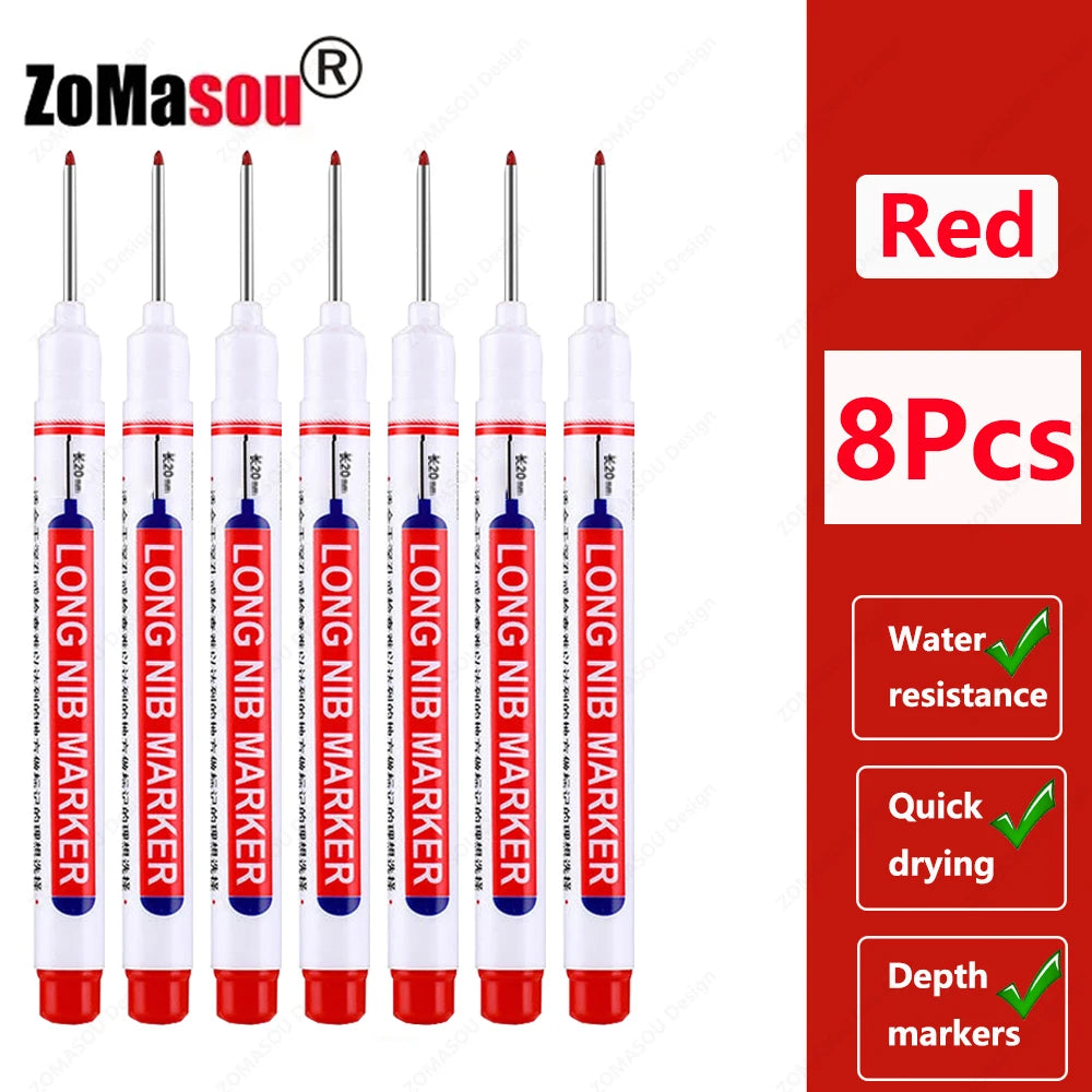 1-90Pcs Waterproof White Long Head Markers Pen 2cm Woodworking Deep Hole Marker Pens Metal Carpenter Black/Red/Blue/Green Ink