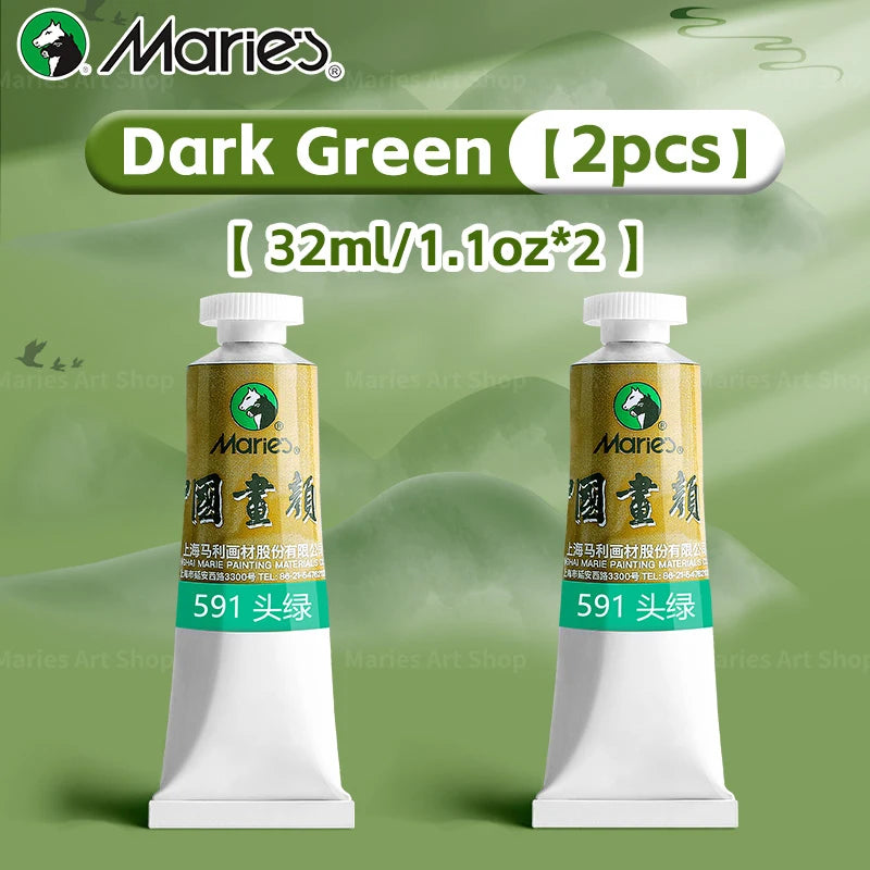 Marie's Chinese Painting Pigment Set,2pcs 20 Colors 32ml/1.13oz Tube,Watercolor Sumi Paint Kit for Drawing,Writing,Ink,Landscape