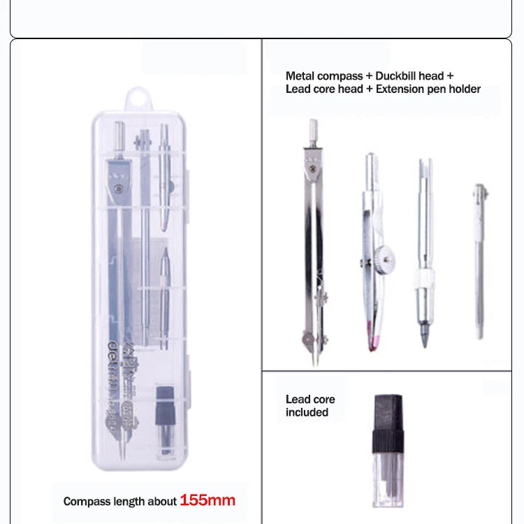 Stainless Steel Multifunctional Drafting Drawing Compass/Lead Core Math Geometry Circles Tool Durable Supplies 8600 / 8601