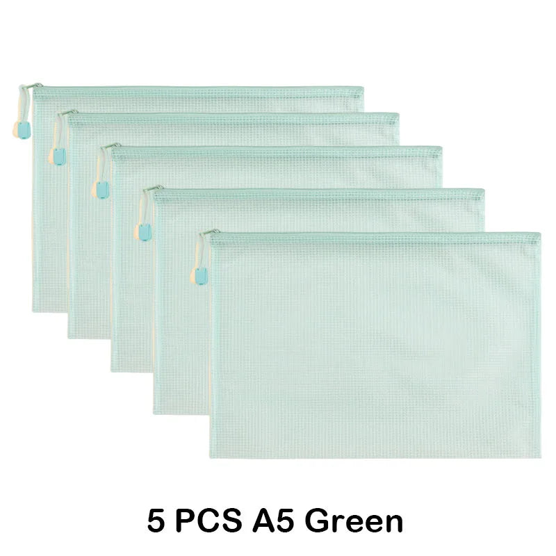5 PCS A4 A5 A6 Mesh Zipper Pouch Document Bag Waterproof Zip File Folder Storage Bags A4 A5 A6 Office School Supplies Stationery