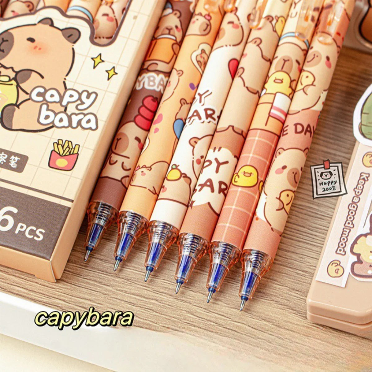 Capybara Erasable Pens 6pcs Refillable Ink Gel Pen Smudge-Free Cute Animal School Supplies for Students Office Stationery Gifts