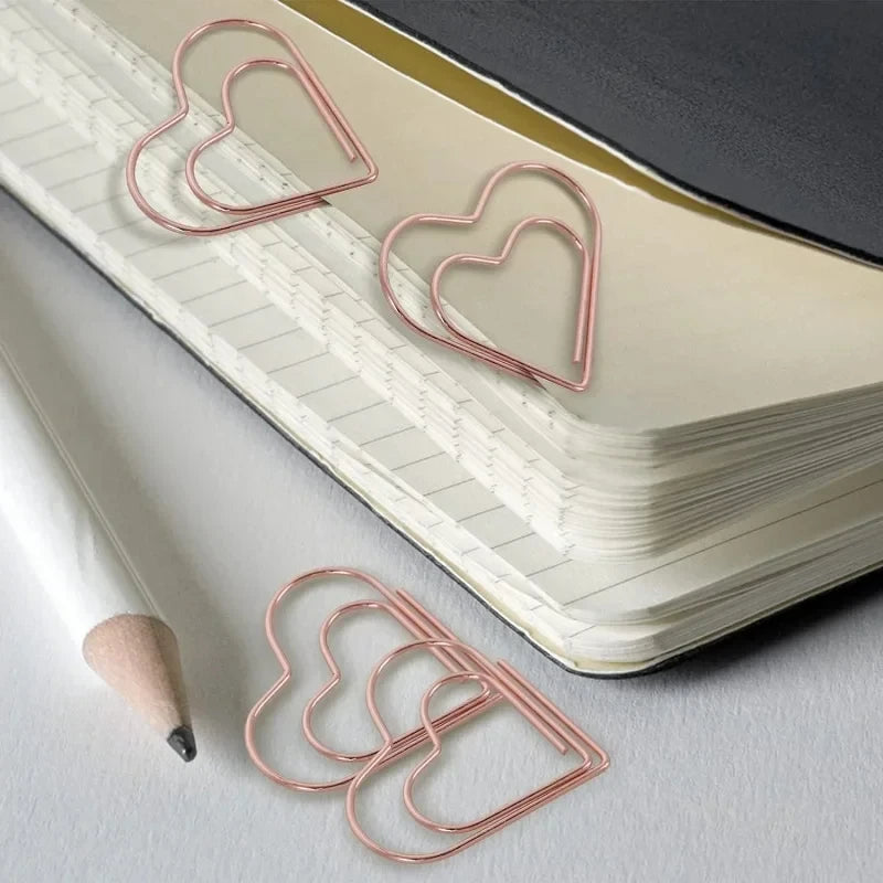 50 Mini Heart-Shaped Metal Paperclips/Set - Mini Rose Gold Heart Bookmark Clips, Perfect For Notebook Decorations And Stationery