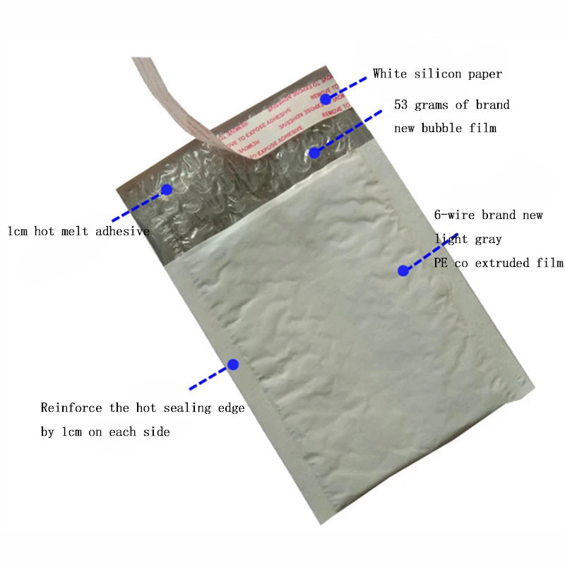 10Pcs Long Strip Bubble Bag Composite Pearl Film Bubble Envelope White Plastic Packing Courier Bags Waterproof Padded Envelopes