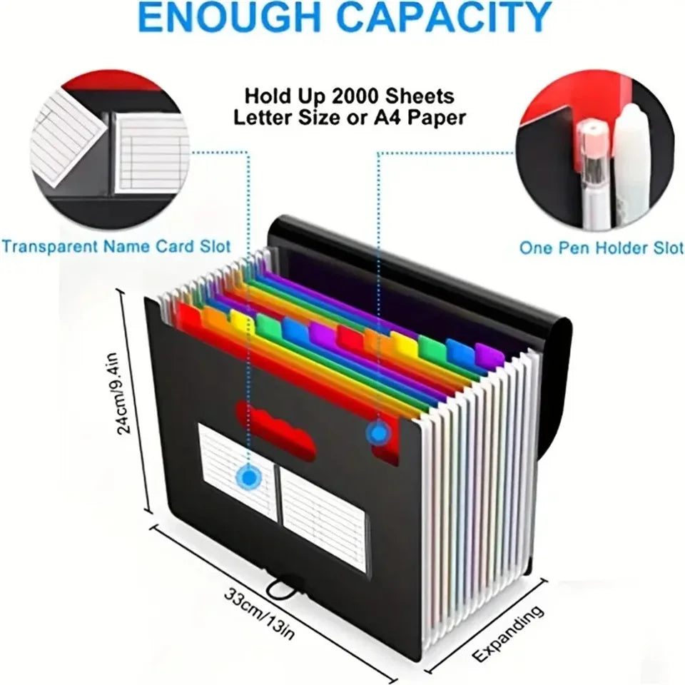 Rainbow 12-24-37Pocket Expanding File - A4 Accordion Folder, Portable Document/Bill/Receipt Holder for Organizing