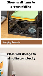 7 Compartment Metal Mesh Desktop Organizer with Drawer Pen Pencil Holder Stationery Storage for Home Office School Students Dorm