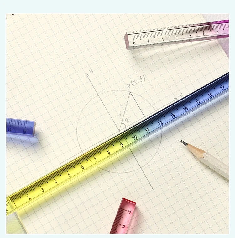 1pcs Colorful Clear Straight Ruler 15cm Four Edges Acrylic Transparent Gradient Lightweight Measuring Tools for Students A7795