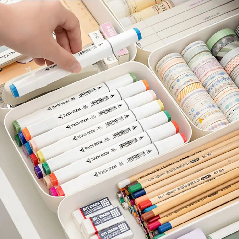 Plastic Desktop Storage Box Stackable Large Capacity Drawer Divider Storage Box Solid Color Documents File Organizer Home Office