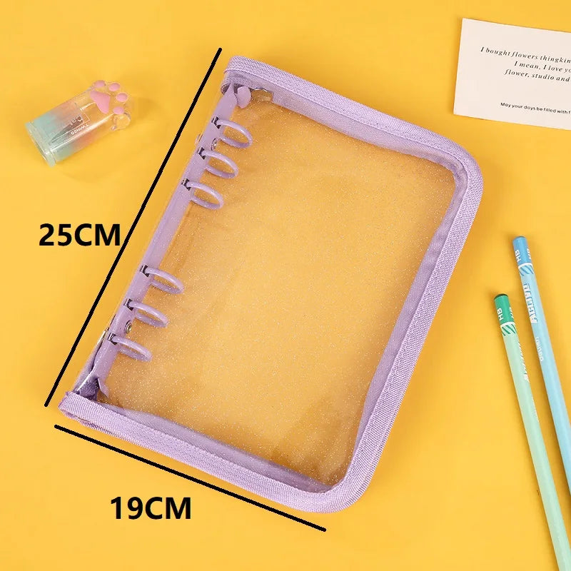 A5 Binder Cute Transparent Binder Notebook Filing Cabinet A5 Ring Pockets Leaf Filing Cabinet A5 Macaron Binder HYJ02