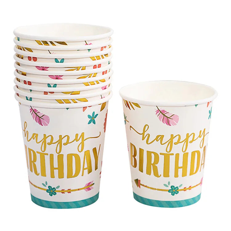 Pink Blue Stripe Dot Disposable Tableware Sets Paper Cups Plate Straws Fork Disposable Sets Wedding Birthday Party Decorations