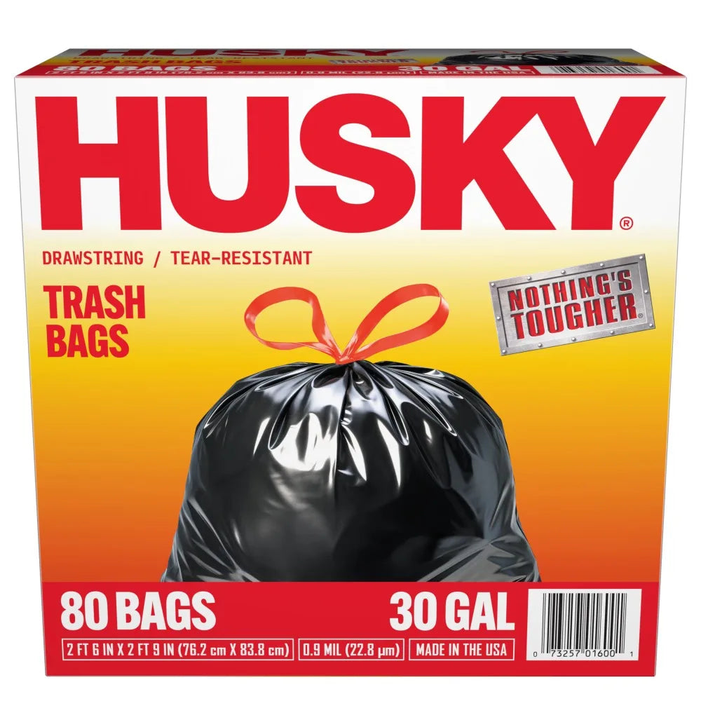 30 Gallon Large Drawstring Trash Bags, 80 Bags Heavy Duty Strong Garbage Bags for Kitchen Home Office, Thick Plastic Cleanup Bags, Easy Tie and Lift