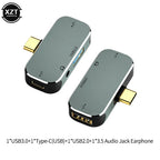 Multi-function 6 in 1 Type-C Hub 3.55mm Jack PD100W USB3.0/USB2.0/USB3.1 HDMI-Compatible USB Extender Hub