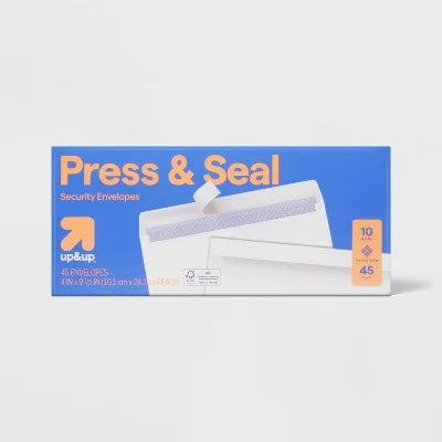 45ct 4"x9.5" Press and Seal Security Envelopes White - : Self-Seal Mailing, Business, Letter, Size 10