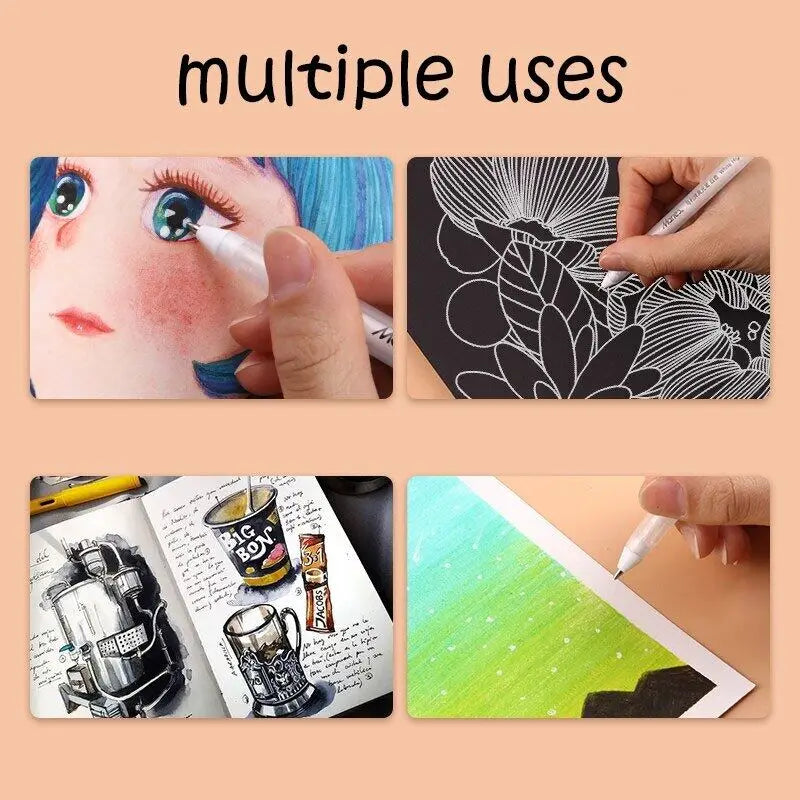 3/5pcs/10pcs Set 0.8mm Highlight Marker Pen White Ink Gel Pen For Drawing Art Supply Sketch Paint Pen