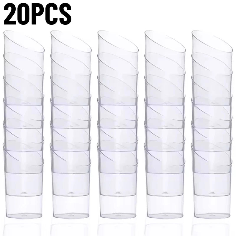 20/40PCS Disposable Dessert Cup Plastic Cup Tilted Circular Tasting Sample Birthday Wedding Appetizer Afternoon Tea Party