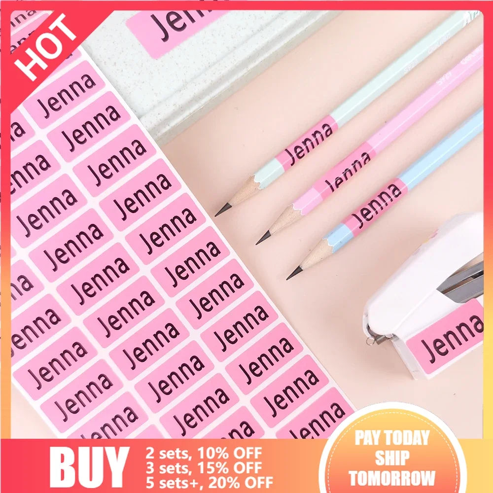 3Size Pink Sticker Custom Personal Name Stickers Personalized Waterproof Tag Label For Scrapbook School Stationery Water Bottle