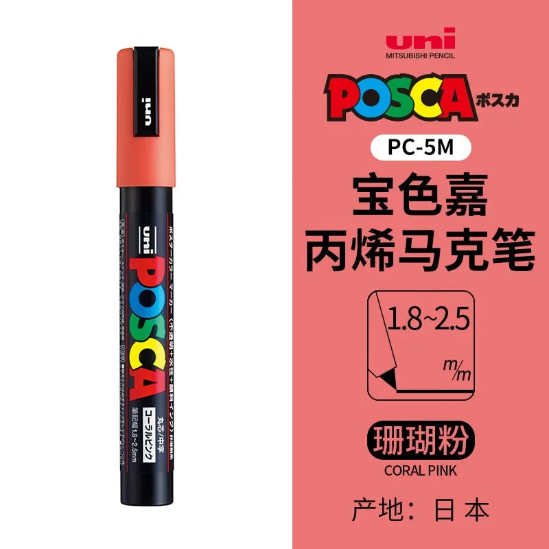 uni POSCA POP Water-Based Marker,Assorted Colors PC-1M/3M/5M 0.7~2.5mm Tips Professional Acrylic Paint Pen for Artists&Designers