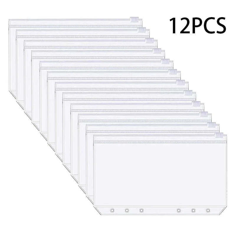 A6 6-Hole Binder Pockets Waterproof PVC Cash Budget Envelopes Zipper Binder Pouches for Notebook Planner Journey Binders